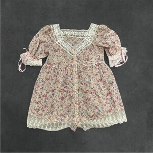 Floral Lace Blouse with Pink and Cream Accents